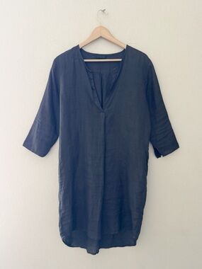 CP Shades Linen Tunic Dress Cover Up Med Black Drapey Casual Minimalist Boho